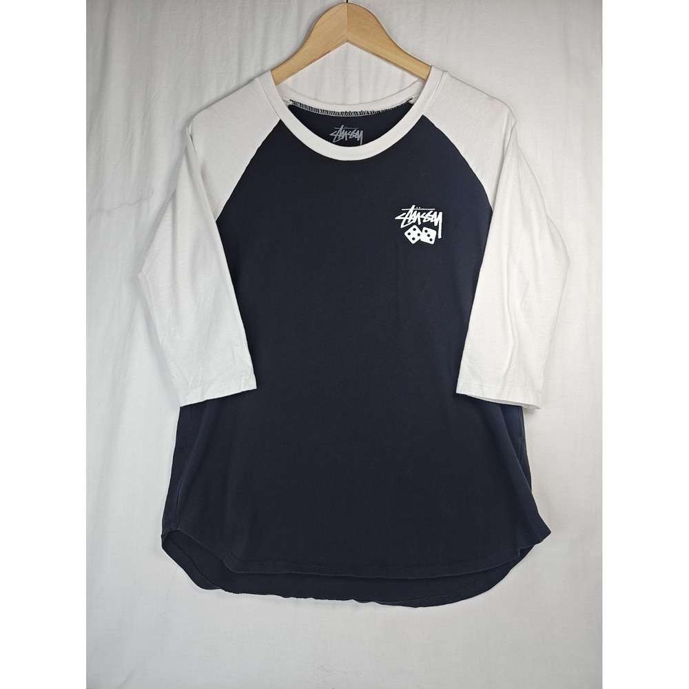 Stussy Dice Logo 3/4 Sleeve Raglan Baseball Shirt Black White Mens Medium Cotton
